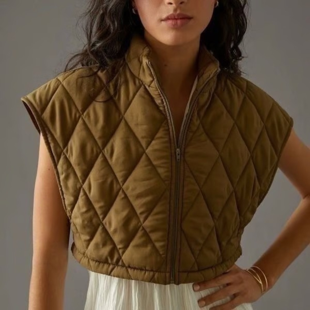 Anthropologie Hutch Linden Puffer Vest XS Olive Green Quilted - Picture 2 of 4